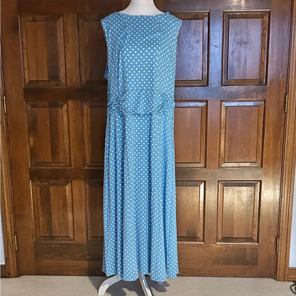 The Vermont Country Store Blue Polka Dot Sleeveless Dress Size 1X Flowy Vintage - Picture 2 of 8